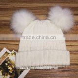 High Quality Cashmere Knitted Hat With Double Fur Poms KR-H010 thumbnail-3