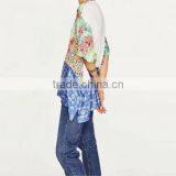 Women Summer Clothes Rinted Shivering Blue Satin Women Short Sleeve Shirt thumbnail-2