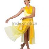 2016 - Flower Bright Yellow Chiffon Soft Quantity Long Women Elegant Lyrical Dance Dresses thumbnail-1