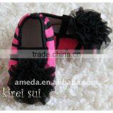 Newborn Baby Girl Hot Pink Zebra Shoes With Black Rosettes GS413 thumbnail-1