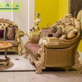 OE-FASHION 3 Seater Golden Wooden Genuine Leather Recliner Chesterfield Sofa thumbnail-3