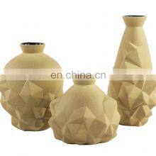 Nordic Matt Unsmooth Surface Yellow Unusual Shape Ceramic Porcelain Vase For Home Decor thumbnail-3
