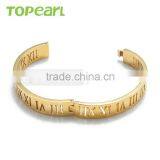 Topearl Jewelry Wholesale Stainless Steel Bangle Classic Roman Numeral Bangle Gold MEB400 thumbnail-4