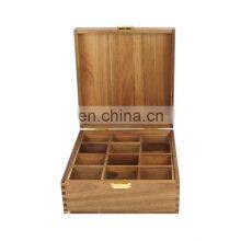 MSL 12 Compartments Large Acacia Wood Tea Bga Box Storage Organizer With Lock thumbnail-4