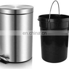 Stainless Steel Round Pedal Bin Rubbish Step Trash Can With Inner Bucket And LId thumbnail-5