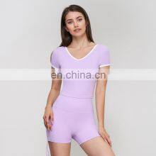 Soft Slim Fit Gym Fitness Sports Yoga Crop Top Built In Bra Padded Workout Running Training Wear Clothes T Shirts For Women thumbnail-3