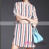 Lastest Summer Long Style Colorful Stripes Short Sleeve Blouse 093 thumbnail-1
