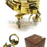 Antique Nautical Solid Brass Brunton Stand Compass With Wooden Box 13465 thumbnail-1