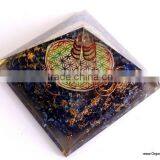 Quality Big Orgone Indigo Chakra Pyramid With Flower Of Life Symbol And Crystal Point | Reiki Pyramid thumbnail-4