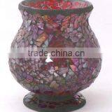 Laminated Mosaic Black Cement Mosaic Vase Red thumbnail-1