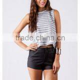 2016 Women Clothing, Designer Clothing Manufacturers in China, Private Label Women Knitted Sleeveless Stripe Top With Split Back thumbnail-5