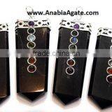 Black Jasper Chakra Flat Stick Pendant With Chakra Cabs : Wholesale Gemstone Chakra Pendants for Sell thumbnail-2