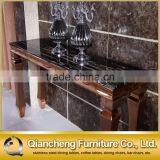 Brushed Rose Gold Steel Console Table With Marble Top