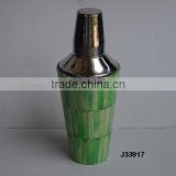 Steel cocktail shaker with mosaic of Bone in green colour