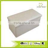 Line Design Folding Storage Ottoman Bench With Faux Leather, Brown thumbnail-2