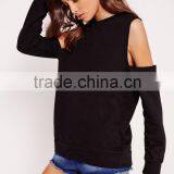 OEM Service Latest Design Lady Black Cold Shoulder Pretty Sweatshirt thumbnail-2