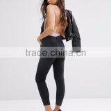 High Quality Women Plain Low Back Sexy Bodysuit V Neckline Basic Style Fitness Bodysuit thumbnail-5