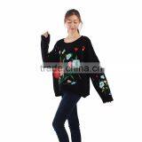 OEM Service 2017 Women Loose Floral Embroidery Flower Knit Pullover Sweater thumbnail-2