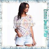 High Quality Digital Printing Custom Pattern Ladies Fashion Boat Neck Half Sleeve T-Shirt thumbnail-2