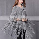 2017 Ladies Stylish Custom Made Tassels Hem Pullover Sweater Poncho With Best Quality thumbnail-3