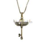Jewelry Chain Necklace Key Skull Halloween Pendant Antique Bronze Clear Cubic Zirconia 69cm thumbnail-1