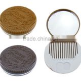 Promotional Costume Plastic Biscuit Pocket Mirror with Brush Comb