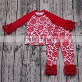 Promotion Cheap Wholesale Baby Girls Red Boutique Outfits Long Sleeve Ruffle Clothing Set Kids Online Clothes Store Daily Wear thumbnail-1