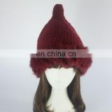 Top grade 100% acrylic women beanie winter hats with rabbit fur