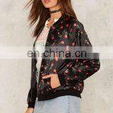 Oversized Black Satin Rose Print Bomber Jacket thumbnail-2