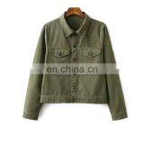2017 Fashionable Women Cotton Olive Shirt Collar Jacket thumbnail-1