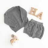 Custom Cotton Baby Girl Knitted Cardigan Suit Unique Cotton Long Sleeve Casual Baby Gray Sweater