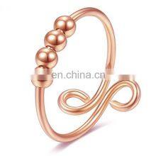 Copper Simplicity Women Adjustable Finger Anti Beaded Sterling Silver Fidget Rings Anxiety thumbnail-4