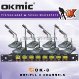 OK-8 UHF/PLL 8 Channel wirelesss microphone system