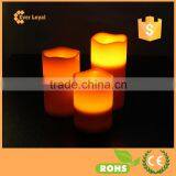 Real Wax Battery Operated Flameless Pillar Candles Set Red Colored Wax With A Soft Pale Yellow Flame Weddings Parties