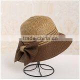 QXSH0010 Summer Paper Straw Hat New Design Butterfly Knot Beach Hat With Ribbon thumbnail-2