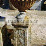 Gold Marble Granite Stone Flower Pot Hand Carved Sculpture for Home Garden No 54