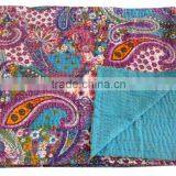 RTHKG-6 Traditional Handmade Purple Paisley Cotton Fabric Patchwork Gudri Throw Kantha Vintage Bedspread Wholesaler Jaipur thumbnail-3