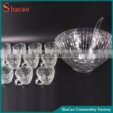 Big Salad Beverage Container Transparent Glass Punch Bowl Set With 12 Cups