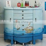 Mediterranean Style Dresser, Sailing Boat Handpainting Dressing Table and Chair, Wooden Multifunctional Dresser (BF01-X1155)