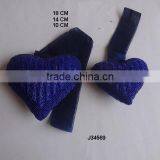 Two Tone Dark Blue Heart Shaped Glass Beads Christmas Tree Ornament Available in All Colours and Sizes thumbnail-1