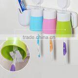 Adhesive Tooth Brush Holder With 3 Cups/ Bathroom Shelve Rack With Suckers thumbnail-2