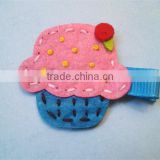 2017 Felt Hair Bow Clip with Blue and Pink Cupcake Shaped in China