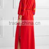 Boho Red Embroidered Cotton Long Balloon Sleeve Maxi Dress Hand Mexican Embroidered Dress Long Dress Chiffon New Style HSD5844 thumbnail-4