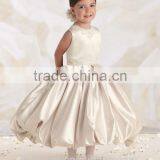 New Designer Baby Gown Satin Round Neck Lace Bow Girl Dress Long thumbnail-1