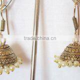 Antique Gold Tone Jhumka Pearl Bollywood Dangler EARRINGS thumbnail-2