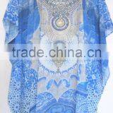 BLUE Digital Crystal Embellished Lace up Kaftan CAFTAN Tunic Poncho Blouse thumbnail-1
