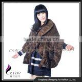 CX-B-M-105A Brown Color In-Stock 2016 New Design Knitted Mink Fur Women Fur Shawl thumbnail-2