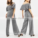Anly wholesale fashion western style off-shoulder frill top bardot women party wear jumpsuits