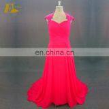 Elegant Lace Cap Sleeve Pink Chiffon Long Bridesmaid Dress Made In China thumbnail-1