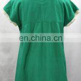 Green Cotton Women's Maxican Handcrafted Multi Color Embroidered Kaftan Party Wear Short Dress thumbnail-2